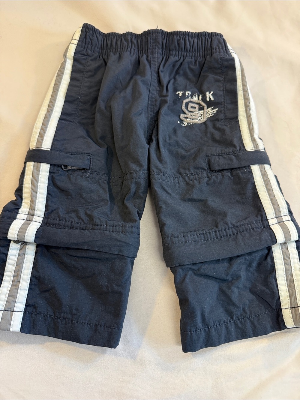 1989 Place - Navy Boys Convertible Cargo Track Pants/Shorts with White Stripes